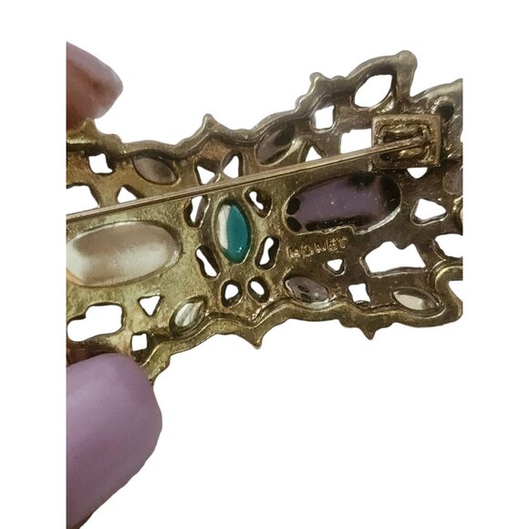 Vintage Monet Signed Acrylic Gemstone Brooch (A4905) - Picture 5 of 6